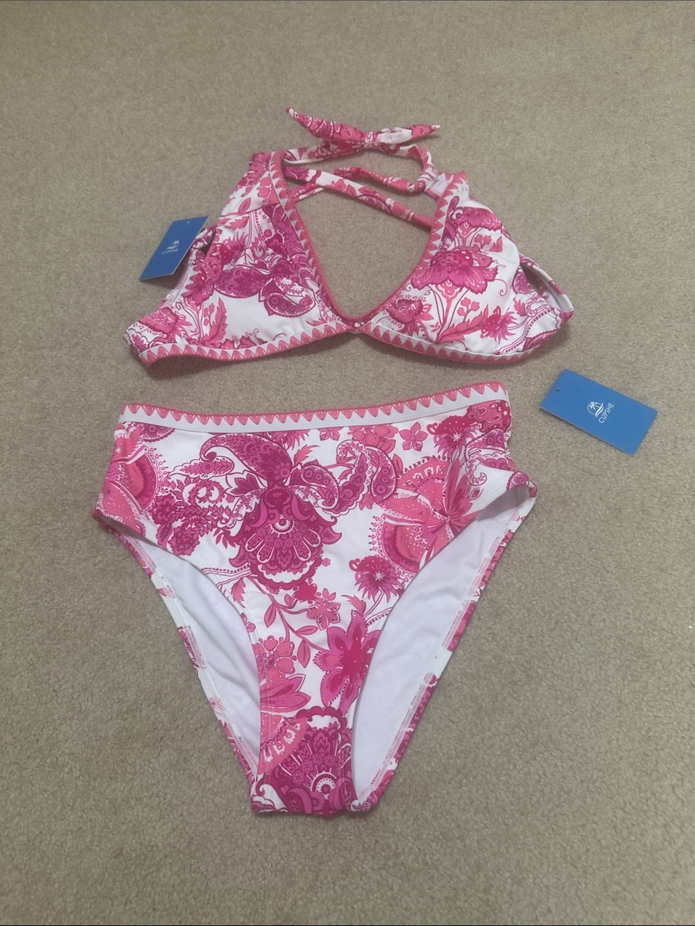 Cupshe Pink Floral Halter Bikini Set